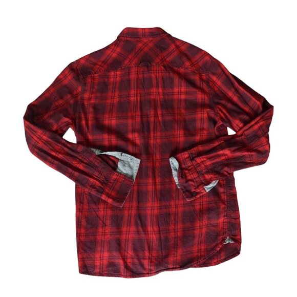 American Rag Red Black Plaid Men's Cotton Button Down Size Medium Fall Western - Picture 6 of 7